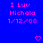 Blue background with pink text reading "I Luv Michala 1/12/08" and heart symbols changing from solid to outline in a