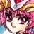 Anime-style character with dark brown hair and closed eyes, wearing a white headband with a red gem, set against a pink and gold background.