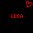 Red pixelated heart symbol above two identical red 'LISA' text blocks on black background.