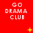 Red background with repeated white pixelated text 'GO DRAMA CLUB' and scattered yellow star-like symbols.