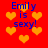 Red background with orange hearts and blue text reading "Emily is sexy!" in four quadrants.