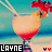Pixelated beach scene with a cocktail glass, red flower garnish, and 'LAYNE' text on black bars.