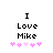 Pixelated text 'I Love Mike' above five pink heart icons on white background, with hearts shifting positions between frames.