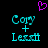 Pixelated cyan text 'Cory + Lexx' appears twice on a black background with a purple heart above, showing identical static frames.