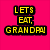 Pixelated yellow text on bright pink background with four distinct textual arranged in a