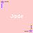 Pixelated pink background with repeated white text 'Jade' and blue/purple star icons in various positions.