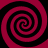 Four spirals in magenta and black arranged symmetrically around a central point on a solid background.