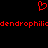 Red pixelated heart symbol above red text reading 'dendrophiliodendrophil' on black background.