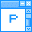 Pixelated blue and white displays letters and symbols in a arrangement with two heart icons at bottom right