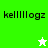Green and white pixelated icon with 'kelllllogz' text and a star symbol that changes color between frames.