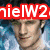 four pixelated character portraits with overlaid text banners in red, orange, and green, each displaying partial names