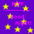 Purple background with yellow stars and pink text reading 'BCFF' and 'Good Night!' in pixelated font.