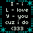 A static pixel art design with cyan and white text on a black background, arranged in a pattern with decorative borders and repeated phrases