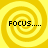 Four identical yellow spiral patterns arranged in a , each containing the text 'FOCUS.....' in black pixelated font