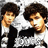Two side-by-side pixelated figures with dark curly hair, wearing black jackets over white shirts, against a light background.