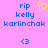 Pixelated icon with pink background, blue text reading 'rip kelly karlinchak', yellow heart symbol above text, and blue '<3' below.