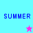 Four quadrant with cyan, purple, pink backgrounds displaying 'SUMMER' text and pixelated stars changing color between frames