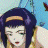 Anime-style character with dark purple hair and gold headband in multiple facial expressions against blue background.