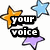 Pixelated text fragments and colored stars on a white background, with no visible animation changes.