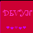 Red background with pink stylized text and purple star-like symbols; animation changes the central symbol's color from dark to light.