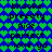 Pixelated icon with repeating text and heart pattern on blue background, showing two color variations of the same design.