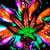 A vibrant, symmetrical, animated icon with a central green starburst radiating orange, purple, and cyan rays against a black background.