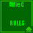 Green pixelated icon with 'AlfieC' and 'RULES' text, four distinct alien sprites in bottom-right corners across frames.