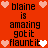 Red background with black text and pixelated hearts; text reads "blaine is amazing got it flaunt it" repeated twice with heart variations.