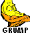 Pixelated yellow and orange cartoon boot with black outline, positioned on white background beneath bold text reading "GRUMP" in blocky pixel font.