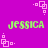 A static image with a solid magenta background featuring four instances of the name "JESSICA" in green pixelated text and multiple pink square-based geometric patterns.
