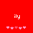 Red background with white 'ily' text above two of pink heart icons, where the middle hearts shift position between frames