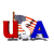 Animated contact sheet of a USA-themed buddy icon featuring red U, white S, and blue A letters with an American flag waving behind them in multiple frames.