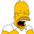 Yellow cartoon character with closed eyes, open mouth showing red tongue and black interior, wearing white shirt with gray collar.