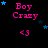 Pink 'Boy Crazy' text with '<3' symbol and blue stars on black background, animated star movement.