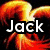 Animated icon with fiery background and text 'Jack' on left, blue-haired character with text 'Rox ur' on right, orange peace symbol with 'Sox' text below.