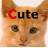 A cat's face with the word 'Cute' above it, where each letter is black except for one red letter that cycles through positions.