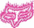 A static pixelated image of a pink and white abstract shape resembling intertwined ribbons or flowing fabric on a plain background.