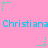 Pink background with repeating blue text 'Christiana' and green star-shaped icons with dotted trails in various positions.