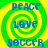 Four identical spiral-patterned icons with blue text reading PEACE, LOVE, SOCCER on green and yellow backgrounds.