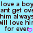Light blue background with dark brown pixelated text repeating 'love a boy', 'art get over', 'him always', 'will love him', 'for ever' and two pink heart symbols.