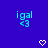 Blue background with cyan text 'igal' and '<3' on left, cyan text 'igal' and '<3' on right, and white pixelated hearts below each text block.