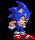 Pixelated Sonic the Hedgehog character in four distinct poses with blue spines, white gloves, red shoes, and black background.