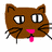 Pixelated brown cat face with wide eyes, pink tongue sticking out, whiskers, and text reading 'Is the kitty bein a nice?', 'i love kitties!', 'ohh myy!' next to a pink heart.