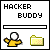 19 identical pixel art icons showing a yellow figure with white head and folder, each labeled 'HACKER BUDDY' above a progress bar that fills red from left to right across frames