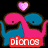 Pixelated cartoon icons with text labels: two dinosaurs under a heart, a Minion, and Tweety Bird on blue background.