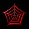 Red and white spider web icons arranged in a , transitioning from dark red to light white