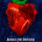 Pixelated red pepper with green stem on dark blue background, next to white text reading 'All you need is love' on solid blue field.
