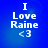 Blue background with white text reading "I Love Raine <3" in pixelated font, arranged vertically with a heart symbol below the name.