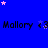 Blue background with repeated text 'Mallory <3 Mallory' and scattered pink and purple stars, partially cropped on the right.