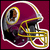 Pixelated football helmet with maroon shell, gold face mask, and white trim on a solid maroon background.